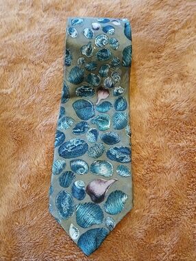 Vintage Je Suis 100% Silk Tie Seashells On Sand Beach